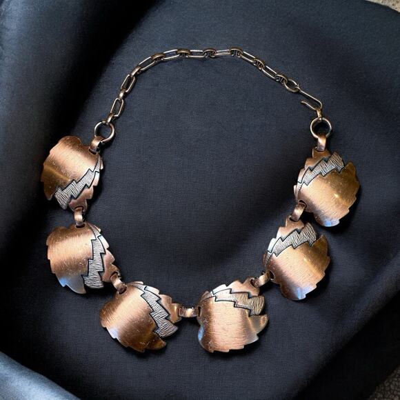Vintage Copper Leaf Links Collar Choker 12” Necklace Hook Clasp Leaves Earthly - Picture 4 of 4